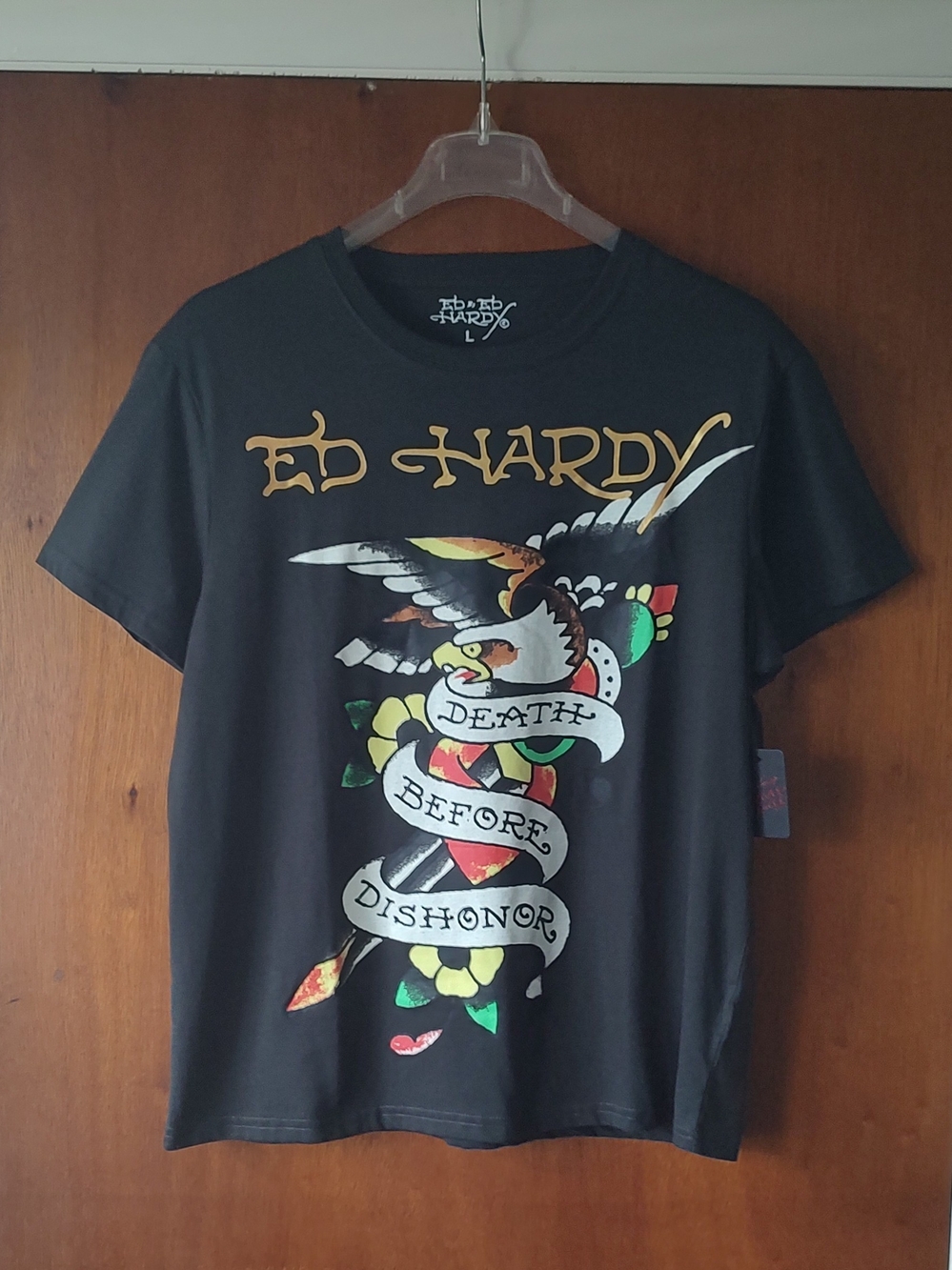 Ed Hardy 'Death Before Dishonor' Tattoo Print T-shirt Mens Size Large